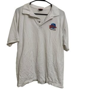 Planet Hollywood New York White Embroidered Polo Shirt Vintage 90s